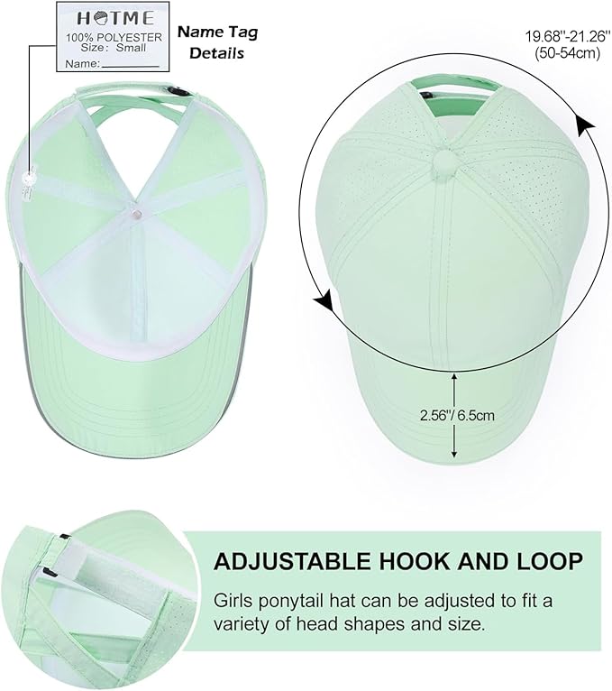 Little Girls Reflective Baseball Cap Criss Cross Ponytail Hat Kids Quick Dry Mesh Summer Sports Hat for Toddler Ages 3-8