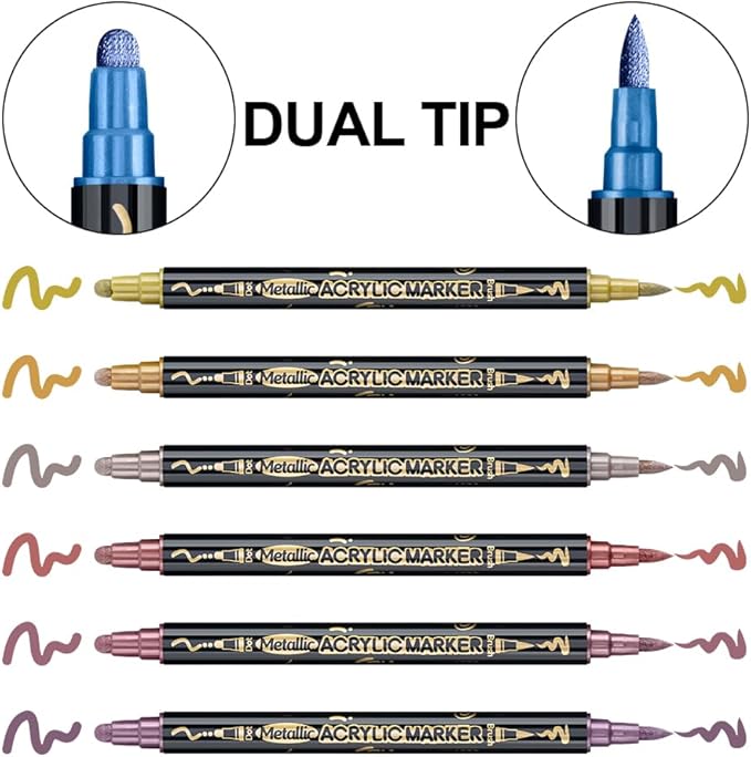 TRANSON 12Colors Metallic Paint Markers Bold and Brush Dual-tip - Image 5