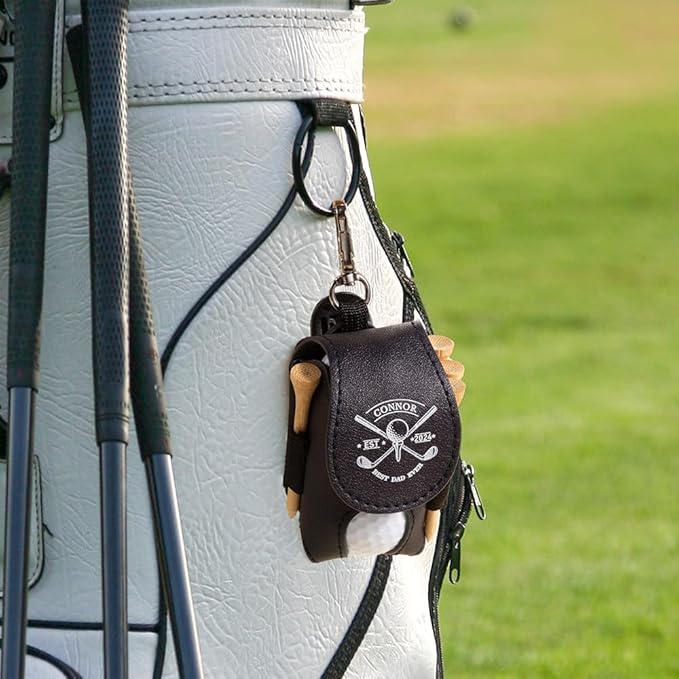 CALLIE Personalized Golf Ball & Tee Holder - Custom Name on Leather Golf Pouch with Belt Clip, Gifts for Golfers