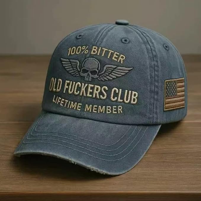 Old Fuckers Club-Vintage Baseball Cap, Hand-Embroidery Adjustable Wash Old Fuckers Club100% Bitter Lifetime Member Hat
