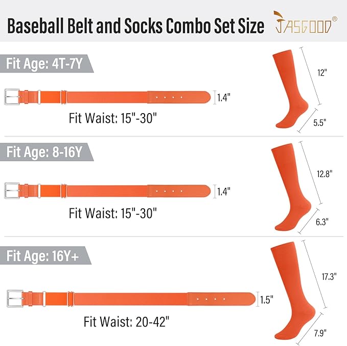 Baseball Socks and Belt for Youth Adult Softball Socks Combo Elastic Waist Belt for Men Kids Boys Girls Women JASGOOD