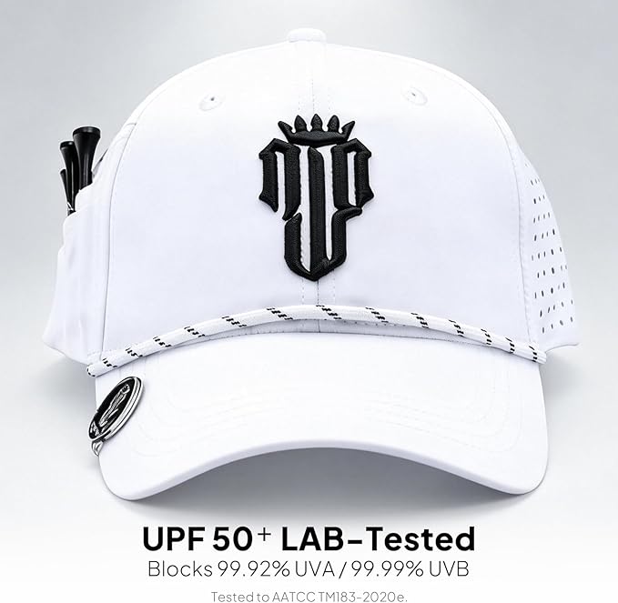 NJF Golf Hat Men - Breathable Mens Golf Hats, Adjustable Rope Hook and Loop Style Cap, Convenient Cap with Tee Holder