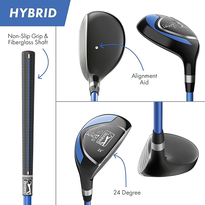 PGA Tour Youth Golf Club Set for Ages 5-15+ (3’5”-5’10”), Right and Left-Handed Kids Golf Sets – Beginner Junior Golf Clubs with Lightweight Stand Bag, Mallet Putter, Hybrid, Driver