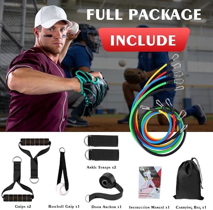 Baseball Resistance Bands Set – Baseball Pitching & Throwing Trainer with Arm Strength Training Bands for Youth Pitchers, Throwing Warm-Up, Arm Care and Softball Training Equipment