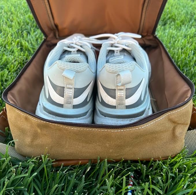 Lumberjack Plaid Golf Shoe Bag - Canvas and Leather, Large Travel Organizer for Men and Women, Breathable Sneaker Carrier