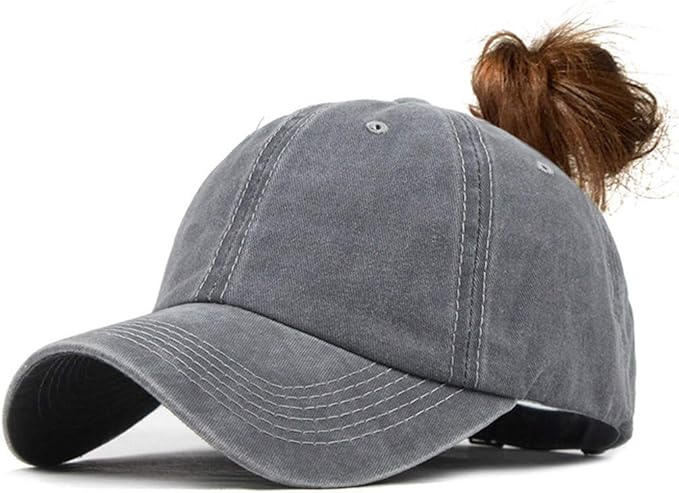 Eohak Ponytail Baseball Hat Distressed Retro Washed Womens Twill