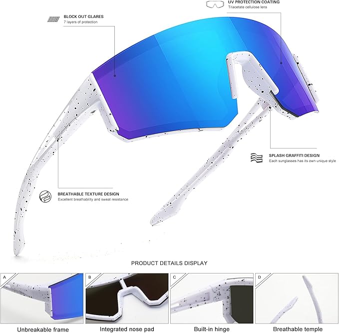 SEKKAF Youth Baseball Sunglasses for Boys Girls Age 6-12 Softball Cycling Sports Sunglasses for Kids Lightweight Frame