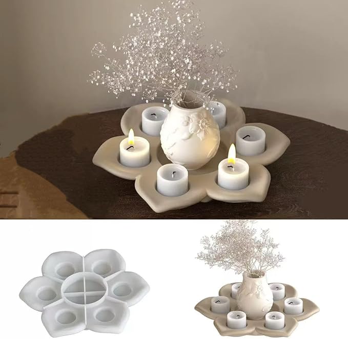 Large Size Lotus Tealight Candles Holder Resin Mold, 7 Empty Spaces 3D Flower by Unknown