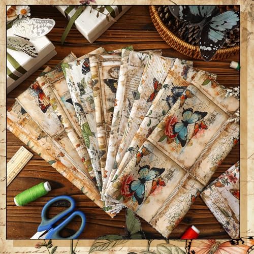 Hahafelt 10 Pcs Vintage Butterfly Quilting Fabric Bundles 20 x 20 Inch
