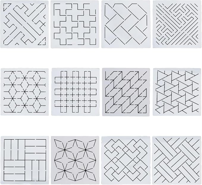 FREEBLOSS Sashiko Embroidery Stencils Sashiko Stencil Geometric Embroidery by FreeandCreativeCraftsArt