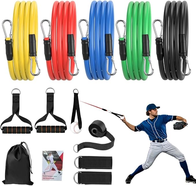 Baseball Resistance Bands Set – Baseball Pitching & Throwing Trainer with Arm Strength Training Bands for Youth Pitchers, Throwing Warm-Up, Arm Care and Softball Training Equipment