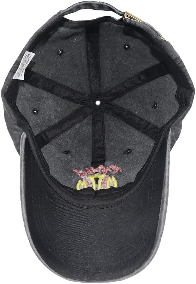 Funny Proud Softball Mom Hat for Women, Adjustable Embroidered Distressed Washed Cotton Baseball Mom Cap