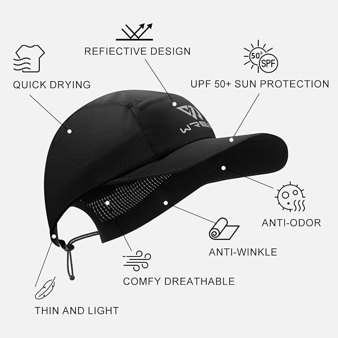 WRELS Running Racing Hat for Women Men,Quick Drying Baseball Sport Cap,Lightweight 5 Panel Hat for Outdoor Daily,One Size