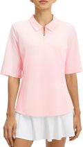 baleaf Women's Golf Shirts Half Sleeve Elbow Length Sleeves Polo Tops Workout Athletic Collared Quarter Zip V Neck UPF