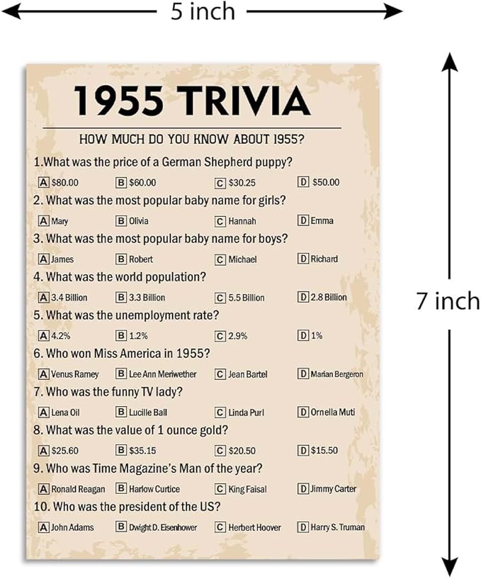 QUPT 70th Birthday Party Games, 1955 Trivia Games, Birthday Party Supplies - Image 2