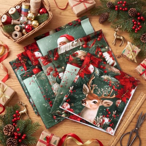 Hahafelt 10 Pcs Vintage Christmas Quilting Fabric Bundles 20 x 20 Inch
