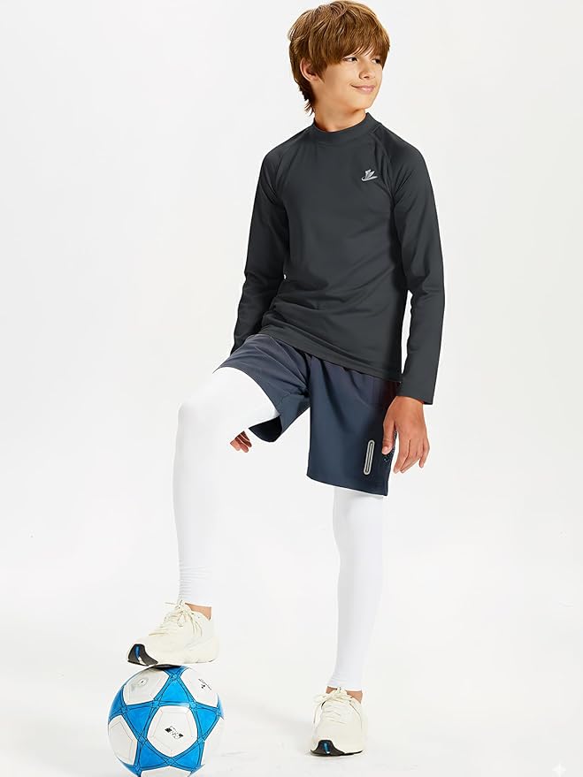 DEVOROPA Youth Boys Compression Thermal Shirt Long Sleeve Kids Fleece Baselayer Soccer Baseball Undershirt Slim/Regular/Husky