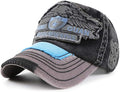 Elwow Men's Oilcloth Front Decor Washed Distressed Embroidery Baseball Cap Driver Trucker Hat with Eagle & Shark Patch