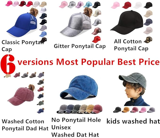 Criss Cross Hat Washed Distressed Baseball Cap Ponytail Hat High Messy Bun Ponycap for Women
