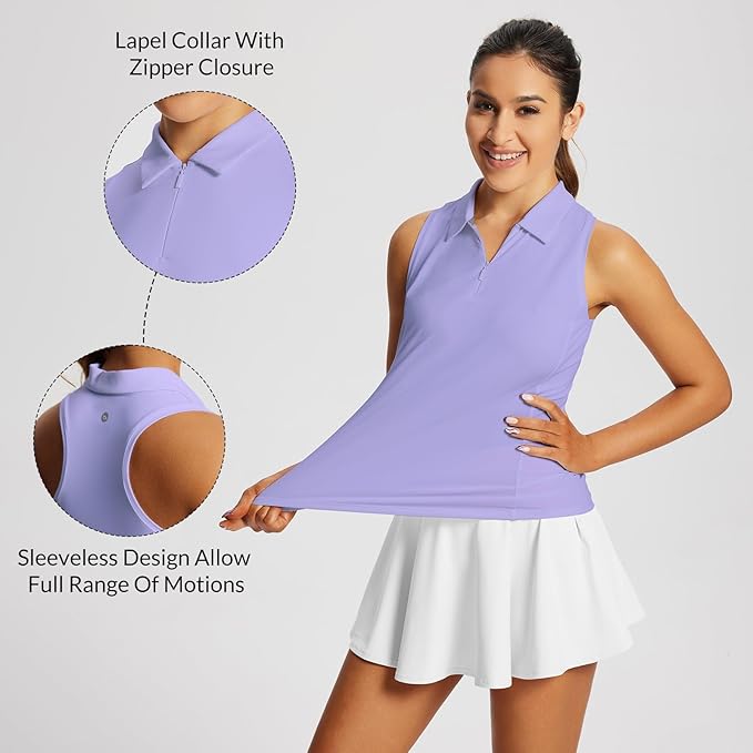 BALEAF Women's Golf Shirts Tank Tops Sleeveless Tennis Polo Racerback with Zipper Collar Athletic Tanks Quick Dry