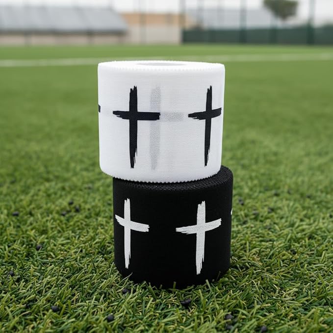Cross Sports Athletic Tape 2 in x 30 ft 100% Cotton Christian Gift God Jesus Bible Verse Faith White Black Wrap Brace Wrist Ankle Finger Football Baseball Soccer Wrestling (2 Qty: Distressed Wht+Blk)