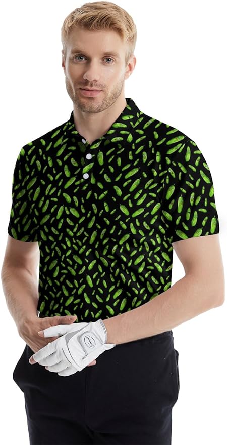 HUURAY Funny Golf Polos for Men Funny Print Short Sleeve Shirts Quick Dry Polo Shirts Hawaiian Shirt Performance Golf Outfits