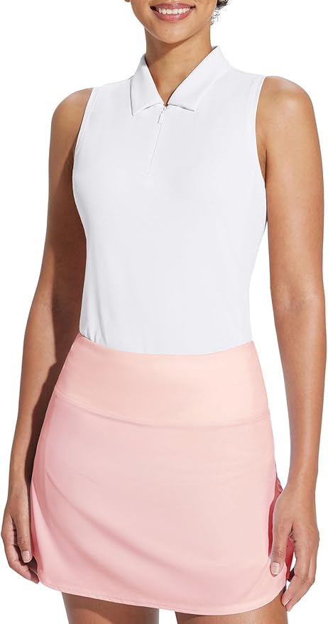 BALEAF Women's Golf Shirts Tank Tops Sleeveless Tennis Polo Racerback with Zipper Collar Athletic Tanks Quick Dry