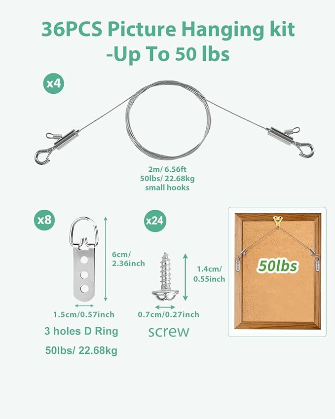 Picture Hanging Wire Kit, for Canvas Paintings/ Mirrors/ Frames - Image 6
