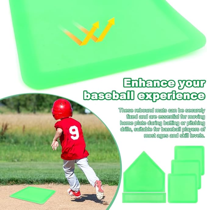 Baseball Home Plate Set, Glow in The Dark Baseball Softball for Practice, with 3 Base Plates, a Home Plate,a Pitcher’s Plate, 4 Pickballs, 1 Storage Bag