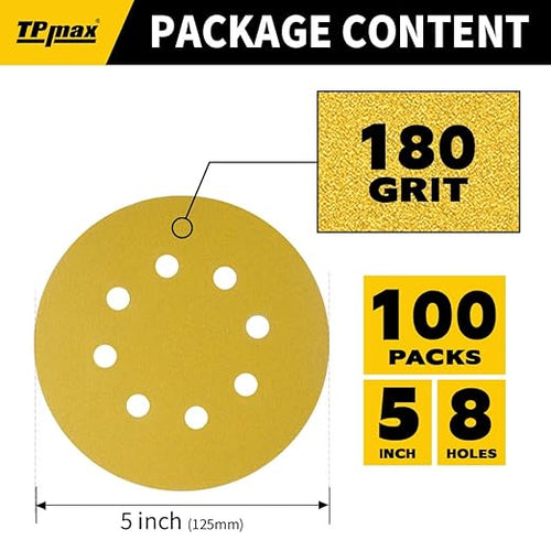 100PCS 5 Inch 180 Grit 125mm 8 Hole Sanding Discs Sandpaper - Image 2