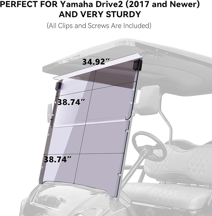 Flip Flop Compact Golf Cart Windshield for YAMAHA DRIVE 2, Tinted Color, 3/16" Thickness, Fits YAMAHA DRIVE 2 2017+ Models