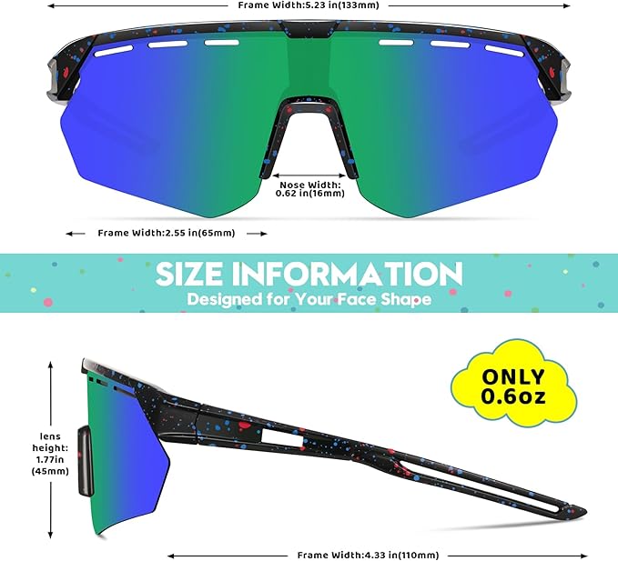 Youth Sports Sunglasses for Boys Girls Age 3-10, Lightweight Frame Kids Baseball Softball Cycling Sunglasses