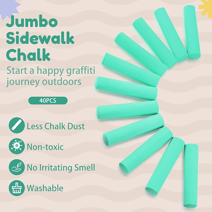 Fulmoon 40 Pcs Jumbo Sidewalk Chalk - Image 4