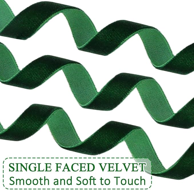 Dark Green Velvet Ribbon, 0.39 Inch x 20 Yards Single Faced Green Ribbon - Image 3