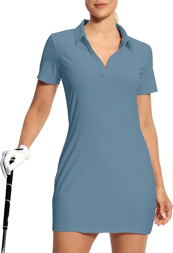Hiverlay Golf Dresses for Women with Shorts and Pockets, V-Neck Short Sleeve Tennis Dress, Workout Athletic Dresses