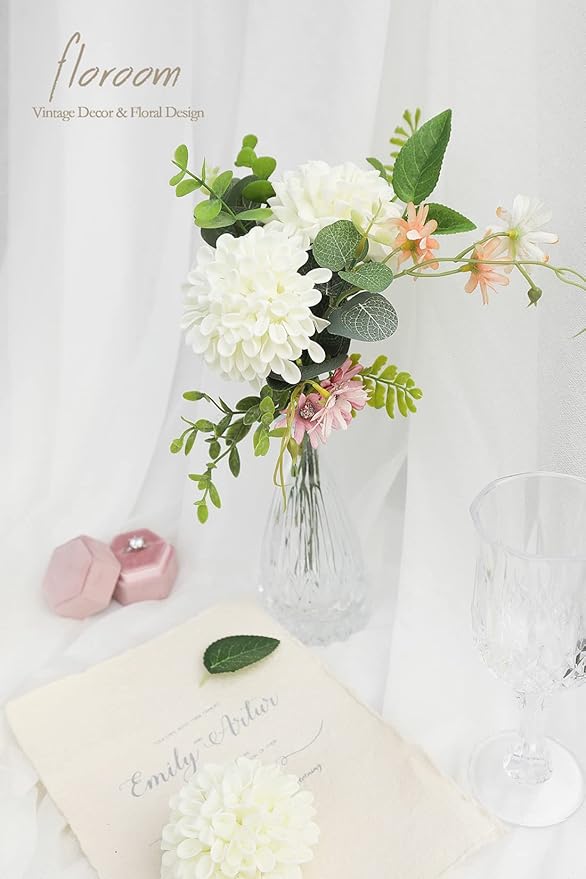 Floroom Artificial Dahlia Flowers 25pcs Real Looking Ivory Foam Fake Roses - Image 2