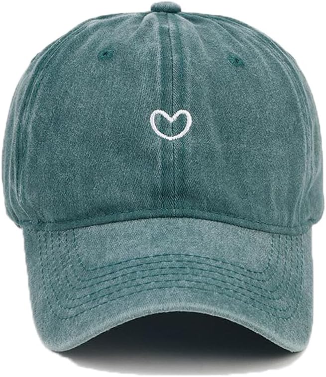 Cute Heart Hats for Women Vintage Washed Cotton Embroidered Baseball Cap Adjustable Low Profile Dad Hat