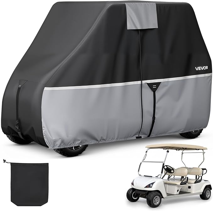 VEVOR Golf Cart Cover, Full Coverage 2+2/4 Passenger Golf Cart, 420D Waterproof Oxford Fabric Club Car Cover Fits Most Carts Club Car, Yamaha, EZGO, Honda, Silver-Coated Layer & Three Zipper Doors