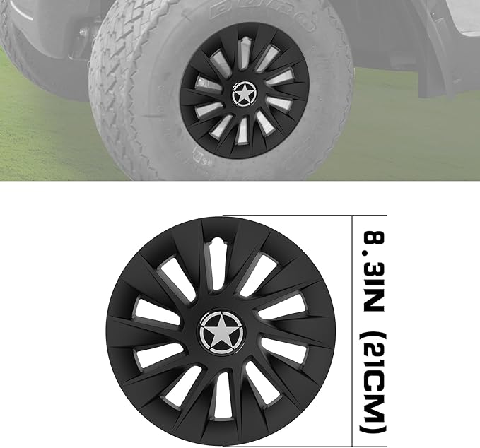 8 Inch Golf Cart Hub Caps Wheel Covers for EZGO Yamaha Club Car Accessories, 4PCS Snap-On Plastic Hubcaps Chrome Finish 8" Wheel Covers Rim Cover Tire Hub Cap Hubcap Golf Cart, Matte Black
