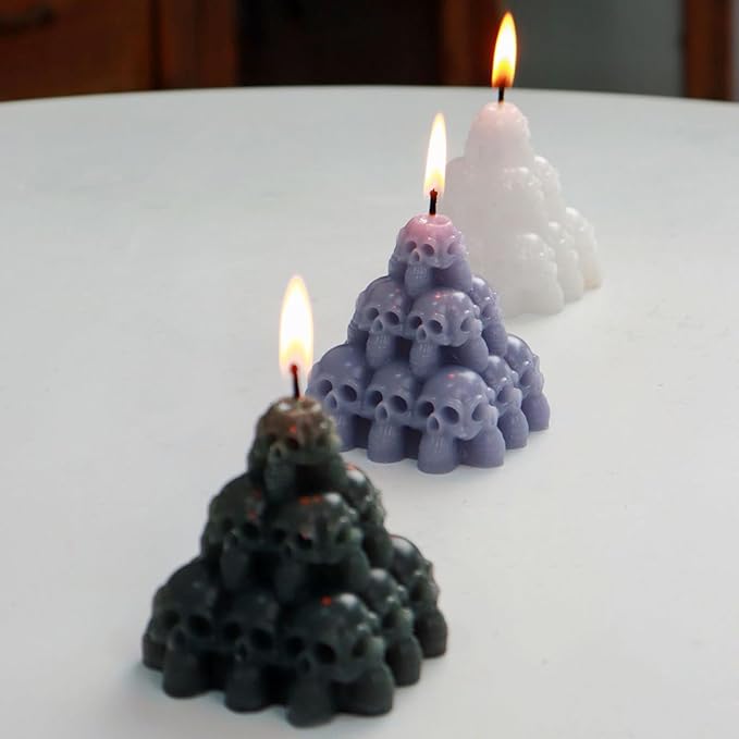 Halloween Skull Head Pyramid Candle Silicone Mold, DIY 3D Carved Skeleton - Image 8