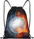 Volleyball Drawstring Bag Sports Drawstring Backpack for Kids Teens Boys Girls Adults Women Men, Sport Gym Swim Travel Work Hiking Daypack Bag with Water and Fire Pattern Printed, Medium