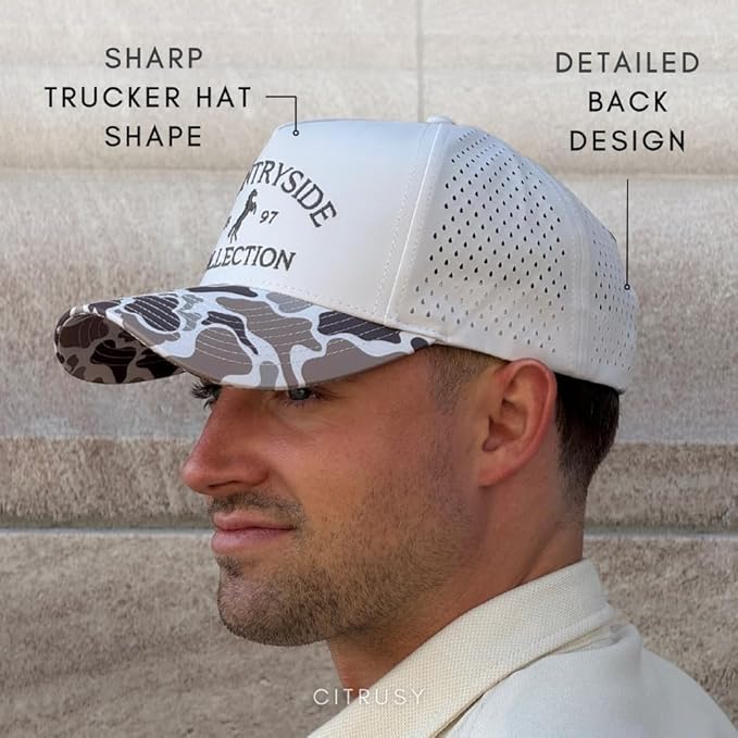 CITRUSY Athletic Trucker Golf Hat | Performance Mens 5 Panel Cap | Cool Breathable Waterproof Workout Running Snapback