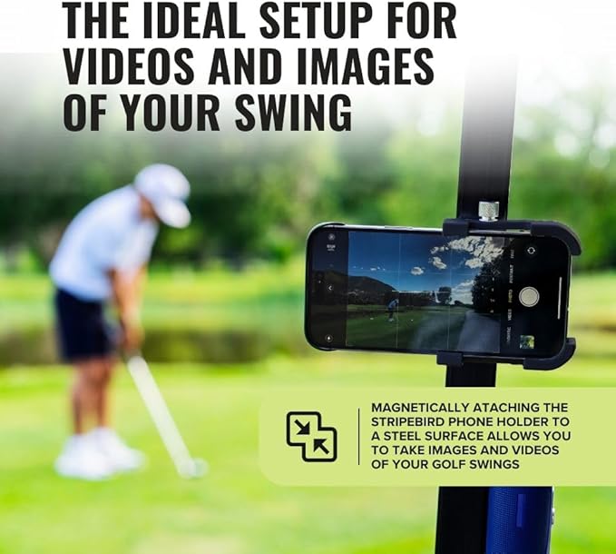 Stripebird - Magnetic Golf Cart Phone Holder - US Patented, Neodymium N52 Magnets - Golf Cart Phone Mount for iPhone & Samsung - Slim Golf Caddy Accessories for Men & Women
