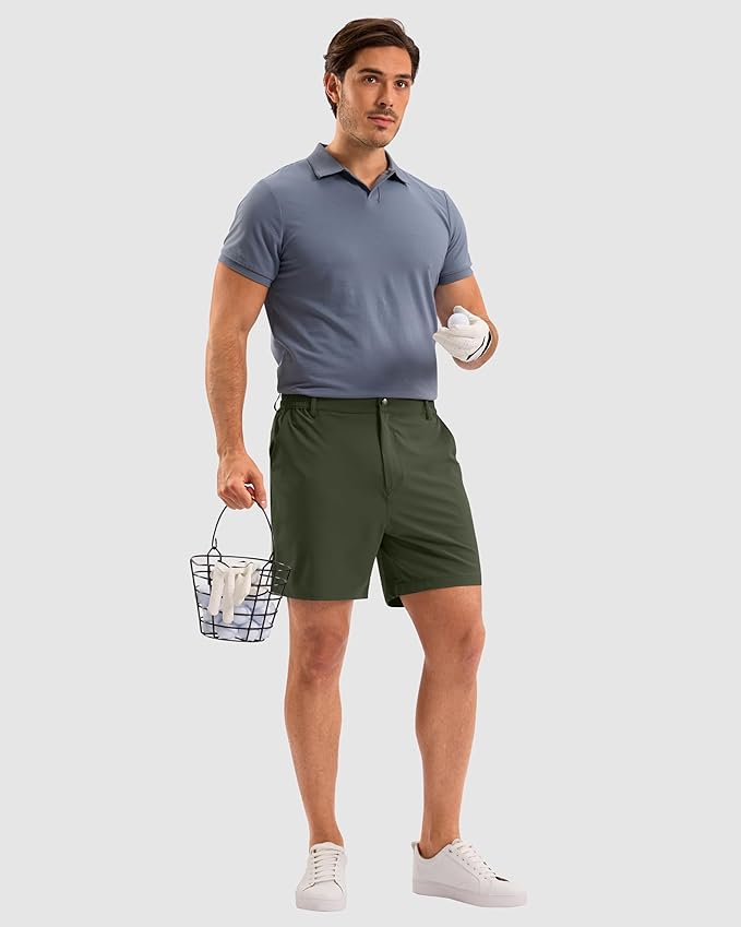 Pudolla Men's Casual Shorts 7"/9"/5" Lightweight Golf Shorts with 3 Pockets Stretch Quick Dry Comfy Work Shorts