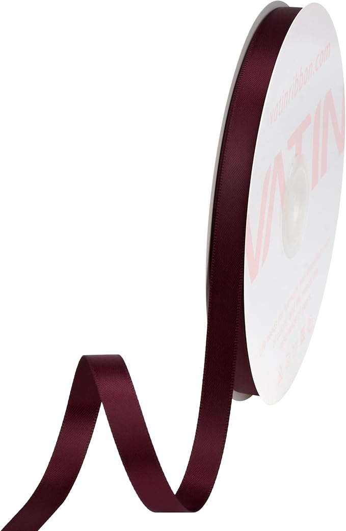 VATIN Double Face Burgundy Satin Ribbon 3/8" Continuous 50 Yards, Burgundy by VATIN