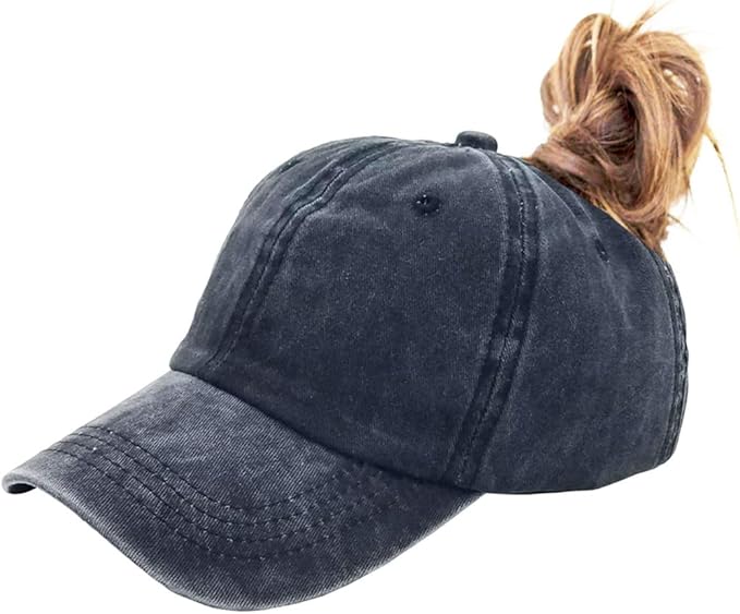 Eohak Ponytail Baseball Hat Distressed Retro Washed Womens Twill