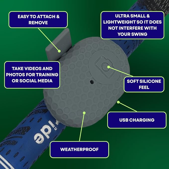 SnapSwing Hands-Free Golf Swing Recorder – Instantly Film Every Swing from Your Club Grip – Fix Your Swing Faster Without a Coach – Bluetooth Remote, Fits Any Golf Club