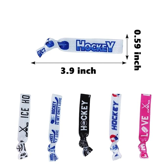 YKW 24 Pack Hockey Headbands Hair Ties No Crease Elastic Sports Hair Accessories for Women Girls Players - Team Gifts Sports Party Favors Blue Pink Black Ice Hockey Ribbon Ponytail Holders