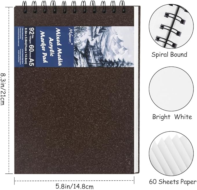 8.3x5.8 Sketch Book, Top Spiral Bound Sketch Pad, 60sheets 92lb/150gsm Bright - Image 2