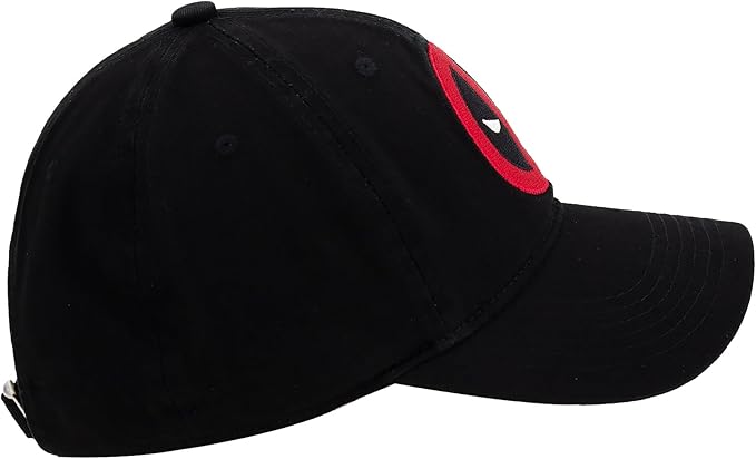 Marvel Deadpool Dad Hat, Stitched Face Logo Cotton Adjustable Baseball Cap with Curved Brim, Black, One Size